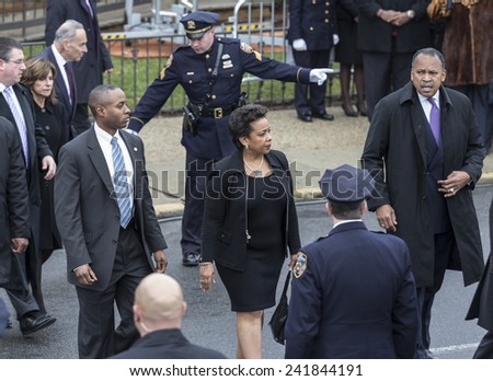 Brooklyn, NY - January 04, 2015: Attorney general nominee Loretta Lynch attends ceremony at Aievoli Funeral Home for the funeral of slain New York City Police Officer Wenjian Liu