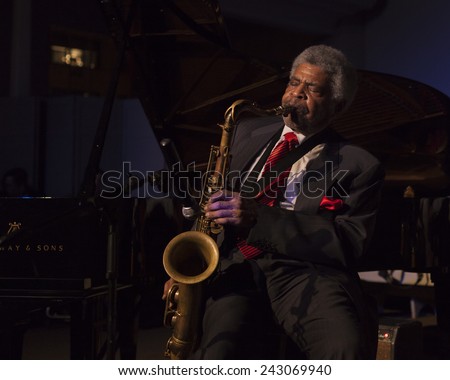 New York, NY - January 08, 2015: George Coleman plays as part of George Coleman quintetat Jazz Legends for Disability Pride concert at Quaker Friends Meeting House in Manhattan