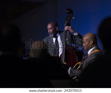 New York, NY - January 08, 2015: Ron Carter, Russell Malone play at Jazz Legends for Disability Pride concert at Quaker Friends Meeting House in Manhattan