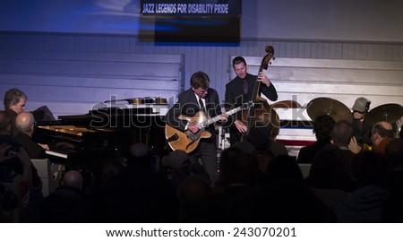 New York, NY - January 08, 2015: Peter Bernstein, Jimmy Cobb, Brad Mehldau, John Webber play at Jazz Legends for Disability Pride concert at Quaker Friends Meeting House in Manhattan