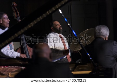 New York, NY - January 08, 2015: Harold Mabern, George Coleman Jr, Eric Alexander, Bob Cranshaw play at Jazz Legends for Disability Pride concert at Quaker Friends Meeting House in Manhattan