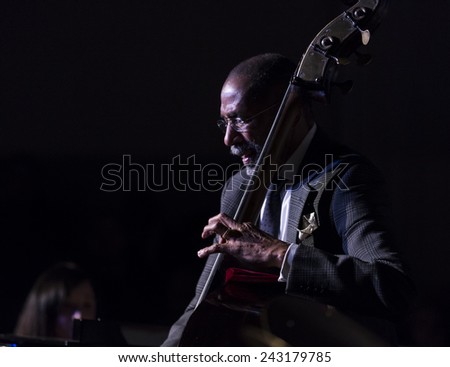 New York, NY - January 08, 2015: Ron Carter plays as part of Ron Carter trio at Jazz Legends for Disability Pride concert at Quaker Friends Meeting House in Manhattan