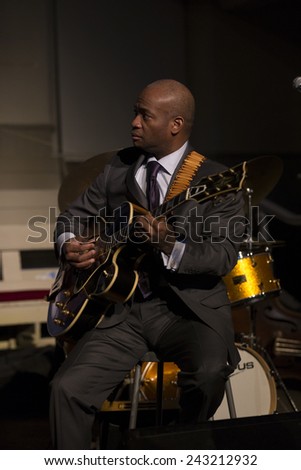 New York, NY - January 08, 2015: Russell Malone plays as part of Ron Carter trio at Jazz Legends for Disability Pride concert at Quaker Friends Meeting House in Manhattan