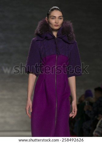 New York, NY - February 14, 2015: Model walks runway for collection by Son Jung Wan during Fall 2015 Fashion Week in Lincoln Center