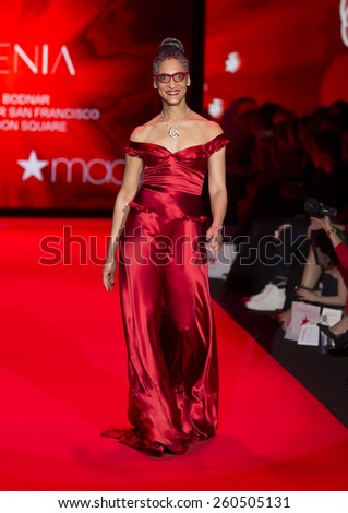 New York, NY - February 12, 2015: Carla Hall in Stephanie Bodnar dress walks runway for the Heart Truth Red Dress Collection 2015 fashion show as part of Fall 2015 Mercedez-Benz Fashion Week