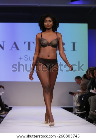 New York, NY - February 23, 2015: Model walks runway at Lingerie Fashion Night for Natori + Support design as part of Curvexpo New York in Studio 05