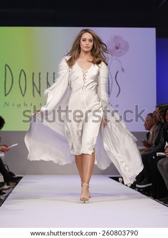 New York, NY - February 23, 2015: Model walks runway at Lingerie Fashion Night for Donna Reis design as part of Curvexpo New York in Studio 05