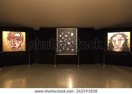 New York, NY - March 10, 2015: Art installation at Planet 50-50 by 2030: Step It Up for Gender Equality - United Nations conference in Hammerstein Ballroom