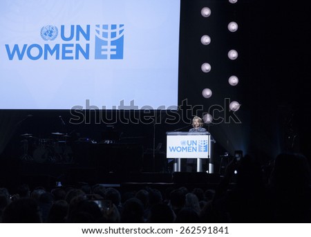 New York, NY - March 10, 2015: Hillary Clinton speaks at Planet 50-50 by 2030: Step It Up for Gender Equality - United Nations conference in Hammerstein Ballroom