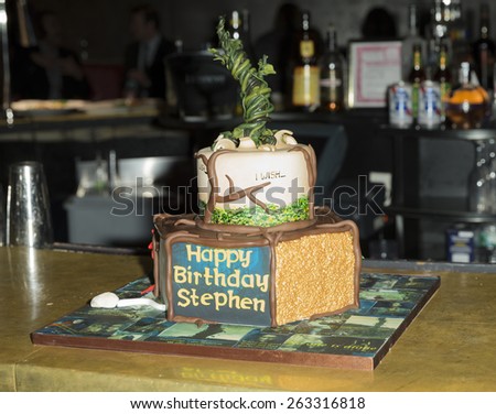 New York, NY - March 22, 2014: Birthday cake on display at A Musical Tribute to Stephen Sondheim at 42 West featured Into the Woods