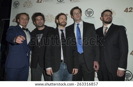 New York, NY - March 22, 2014: Billy Magnussen (L) and the band Reserved for Rondee attend A Musical Tribute to Stephen Sondheim at 42 West featured Into the Woods