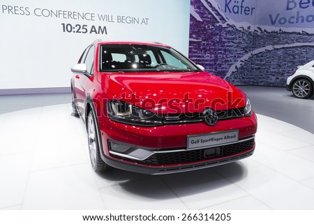 New York, NY - April 2, 2015: Exterior of Volkswagen Golf sport car on display at New York International Auto Show at Javits Center