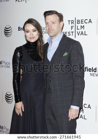 New York, NY - April 21, 2015: Olivia Wilde and Jason Sudeikis attend Tribeca Film Festival premiere of Sleeping with Other People film at BMCC Tribeca Performing Arts Center