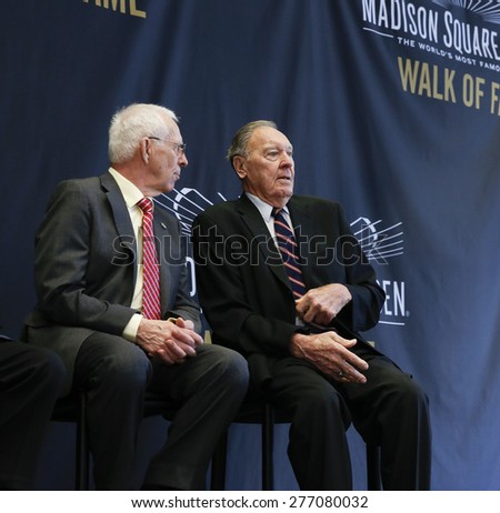 New York, NY - May 11, 2015: Eddie Giacomin and Harry Gallatin attend the Madison Square Garden 2015 Walk of Fame Inductions Ceremony at Madison Square Garden