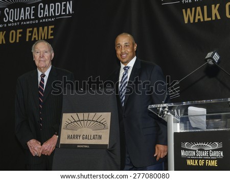 New York, NY - May 11, 2015: John Starks and Harry Gallatin attend the Madison Square Garden 2015 Walk of Fame Inductions Ceremony at Madison Square Garden