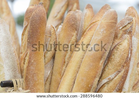 Basket with bread French baguette