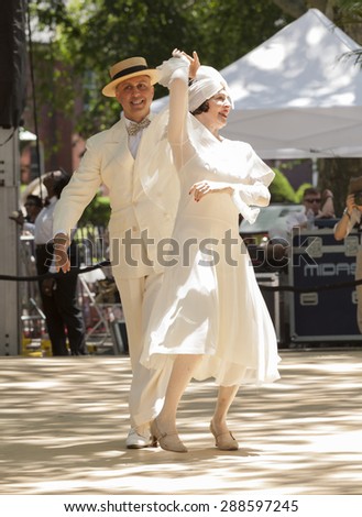 New York, NY - June 14, 2015: Rudy Caravella\'s Canarsie Wobblers dance at 10th annual Jazz Age lawn party by Michael Arenella & Dreamland Orchestra on Governors Island