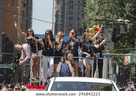 New York, NY USA - July 10, 2015:  Members of US National team attend New York City Ticker Tape Parade For World Cup Champions U.S. Women Soccer National Team on Broadway