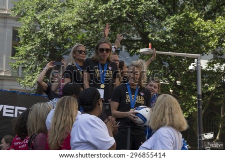 New York, NY USA - July 10, 2015:  Members of US National team attend New York City Ticker Tape Parade For World Cup Champions U.S. Women Soccer National Team on Broadway