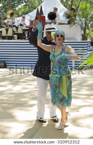 New York, NY USA - August 16, 2015: Prudence Sloane & Joel Silvestro dance at 10th annual Jazz Age lawn party by Michael Arenella & Dreamland Orchestra on Governors Island