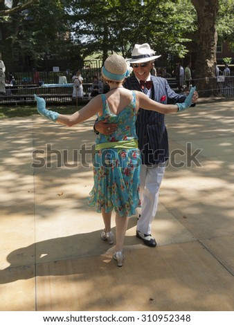 New York, NY USA - August 16, 2015: Prudence Sloan & Joel Silvestro dance at 10th annual Jazz Age lawn party by Michael Arenella & Dreamland Orchestra on Governors Island