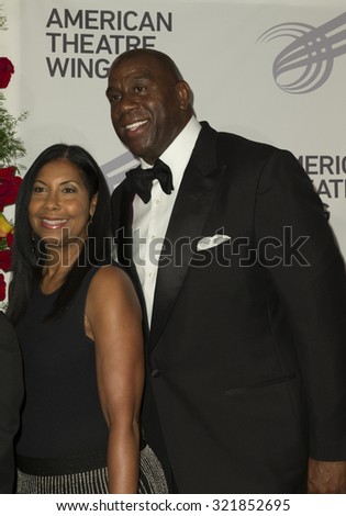 New York, NY - September 28, 2015: Cookie Johnson, Magic Johnson attend American Theatre Wing 2015 gala at Plaza Hotel