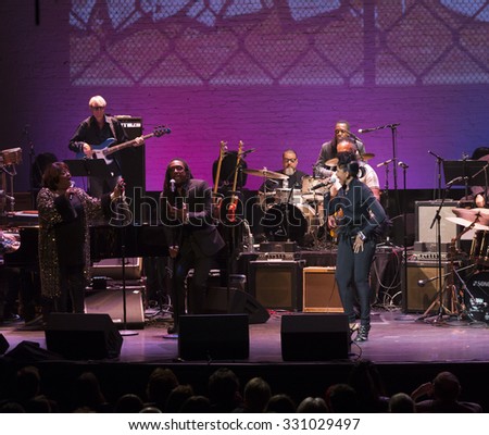 New York, NY - October 22, 2015: Sarah Dash, Nona Hendryx, Bernard Fowler perform during Great NIght in Harlem fundraising concert for Jazz Foundation of America at Apollo theater