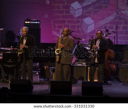 New York, NY - October 22, 2015: Ravi Coltrane, James Carter, Billy Harper preform during Great NIght in Harlem fundraising concert for Jazz Foundation of America at Apollo theater