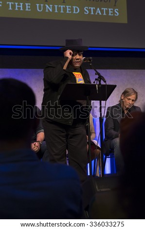 New York, NY - November 5, 2015: Stew performs during Voices of a People\'s History at David Rubenstein Atrium Lincoln Center