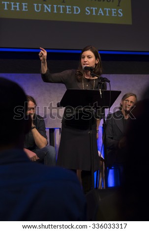 New York, NY - November 5, 2015: Susan Pourfar performs during Voices of a People\'s History at David Rubenstein Atrium Lincoln Center
