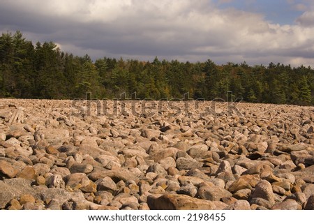 boulder field under heavy clouds in Hickory Run park Pennsylvania
