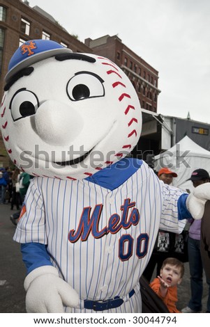 NEW YORK - MAY 2: New York baseball team Mets mascot at Tribeca film festival family fair on May 2, 2009 in New York City.