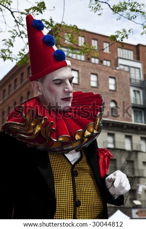 NEW YORK - MAY 2: A clown performs at Tribeca film festival family fair on May 2, 2009 in New York City.