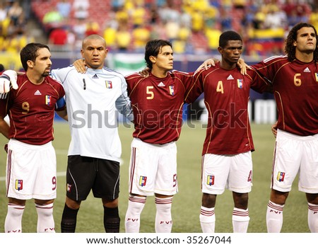 EAST RUTHERFORD NJ - AUGUST 12: Team Venezuela poses during the International Friendly match against Ecuador at Giants Stadium on August 12 2009 in East Rutherford NJ
