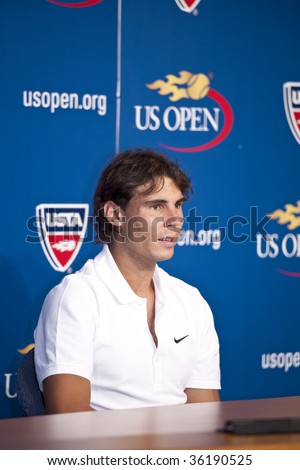 NEW YORK - AUGUST 30: Rafael Nadal of Spain, a 4 times French Open champion, attends press conference at US Open on August 30, 2009 in New York NY.