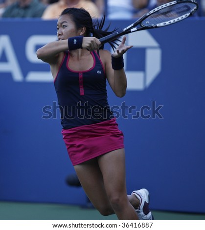 NEW YORK - SEPTEMBER 2: Vania King of USA returns a shot during 2nd round match against Samantha Stosur of Australia at US Open on September 2, 2009 in New York.