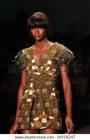 NEW YORK - SEPTEMBER 11: A model walks the runway at the Arise African Collective Jewel by Lisa Collection for Spring/Summer 2010 during Mercedes-Benz Fashion Week on September 11 2009 New York