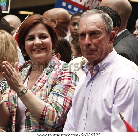 NEW YORK - JUNE 27: city council Cristine Quinn, Mayor Michael Bloomberg attend the 2010 New York City Gay Pride March on the streets of Manhattan on June 27, 2010 in New York City.