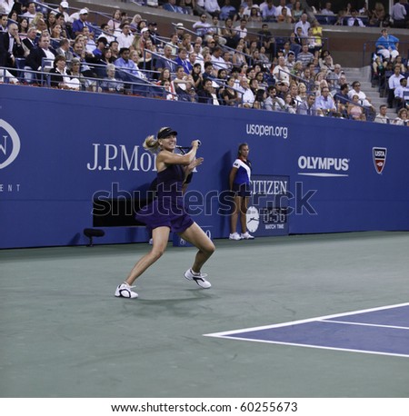 NEW YORK - SEPTEMBER 02: Maria Sharapova of Russia returns the ball during second round match against Iveta Benesova of Czech Republic at US Open tennis tournament on September 02, 2010, New York.