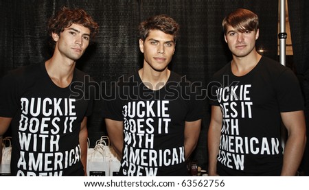 NEW YORK - SEPTEMBER 10: Members from American Crew cosmetic company backstage for Duckie Brown Collection for Spring/Summer 2011 during Mercedes-Benz Fashion Week on September 10, 2010 in New York