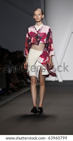 NEW YORK - SEPTEMBER 10: Model walks the runway for Michael Angel Collection Guli for Spring/Summer 2011 during Mercedes-Benz Fashion Week on September 10, 2010 in New York