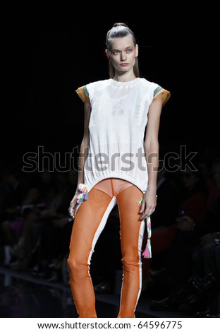 NEW YORK - SEPTEMBER 09: Model walks the runway for Puccay Collection Concept Korea by Kwak Hyun Joo for Spring/Summer 2011 during Mercedes-Benz Fashion Week on September 09, 2010 in New York