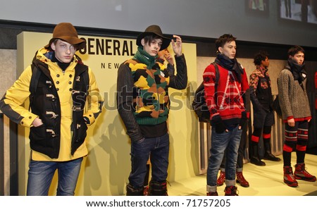 NEW YORK - FEBRUARY 15: Models from General Idea pose at the Concept Korea Fall 2011 presentation for Choi Bum Suk at Mercedes-Benz Fashion Week in David Rubenstein Atrium on February 15, 2011 in NYC