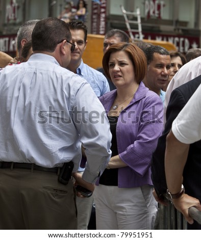 NEW YORK - JUNE 26: New York City Council Christine Quinn and David Paterson attend press conference at pride parade on June 26, 2011 in New York City, NY.