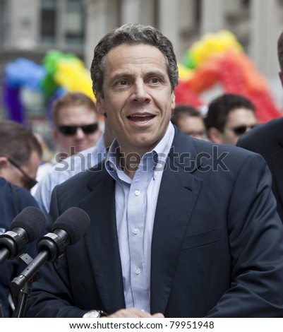 NEW YORK - JUNE 26: New York Governor Andrew Cuomo speaks at press conference at pride parade on June 26, 2011 in New York City, NY.