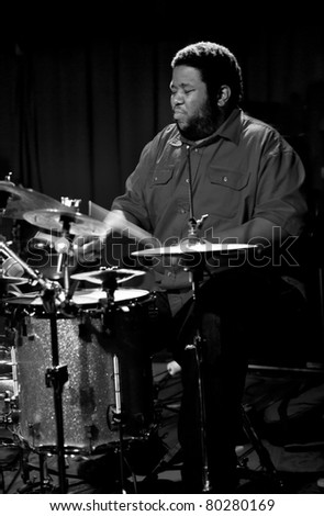 NEW YORK - JUNE 23: Tyshawn Sorey drums of Paradoxical Frog performs at Sullivan Hall bar as part of annual Undead Jazz Festival on June 23, 2011 in New York City.