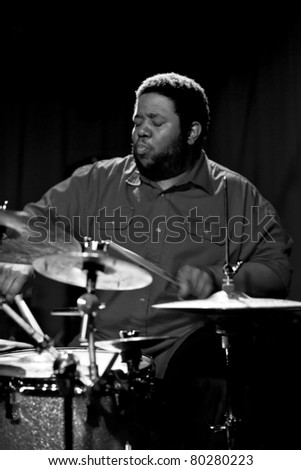 NEW YORK - JUNE 23: Tyshawn Sorey drums of Paradoxical Frog performs at Sullivan Hall bar as part of annual Undead Jazz Festival on June 23, 2011 in New York City.