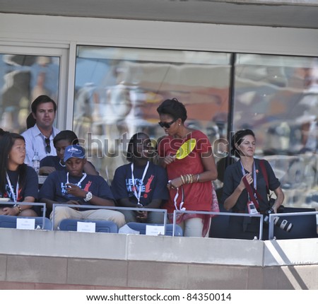 NEW YORK - SEPTEMBER 09: First Lady Michelle Obama & children attend the 2011 US Open at USTA Billie Jean King National Tennis Center on September 9, 2011 in New York City.
