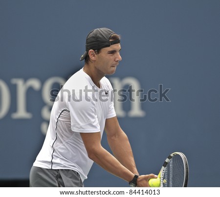 NEW YORK - SEPTEMBER 10: Rafael Nadal practices at USTA Billie Jean King National Tennis Center on September 10, 2011 in NYC