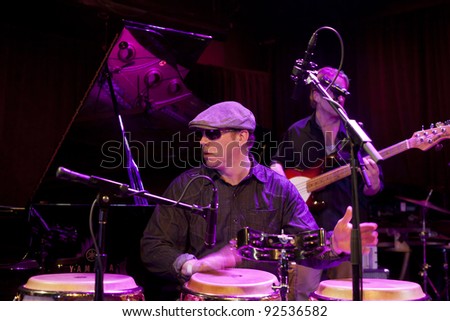 NEW YORK - JANUARY 07: Glen Fittin plays percussion with Bernie Worrell orchestra as part of NYC Winter Jazz Festival at Le Poisson Rouge on January 07, 2012 in New York City